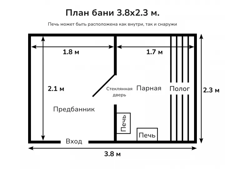 Баня из бруса 3.8x2.3