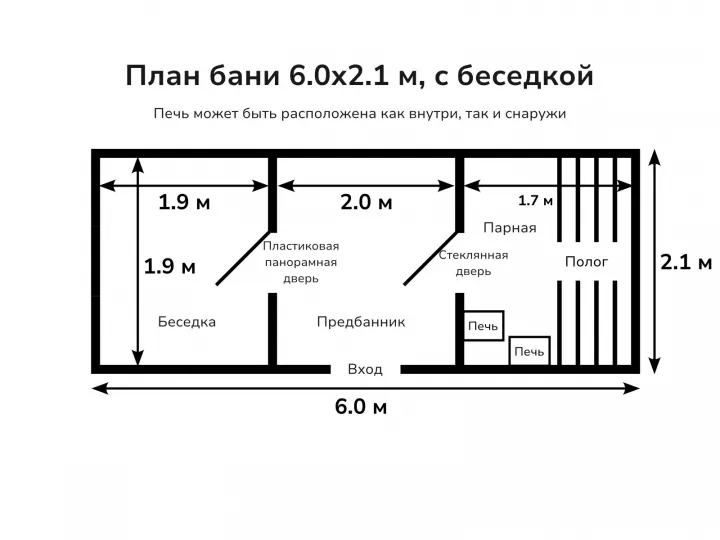 Баня из бруса 6.0x2.1 с беседкой